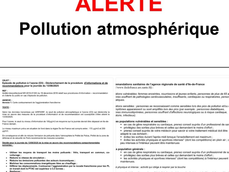 Alerte de la Préfecture des Hauts-de-Seine relative à la pollution&nbsp;atmosphérique